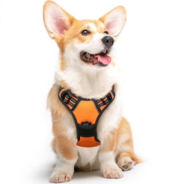 Eagloo Dog Harness Medium Sized Dog No Pull Service Vest with Reflective Strips and Control Handle Adjustable and Comfortable for Walking No Choke Pet Harness with 2 Metal Rings Orange M