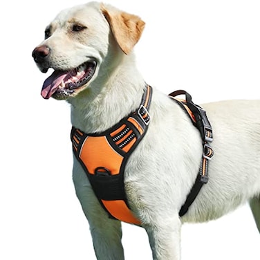 Eagloo Dog Harness for Large Dogs No Pull Service Vest with Reflective Strips and Control Handle Adjustable and Comfortable for Walking No Choke Pet Harness with 2 Metal Rings Orange L
