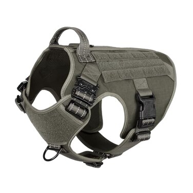 ICEFANG Tactical Dog Harness Large Size2X Metal BuckleWorking Dog MOLLE Vest with HandleNo Pulling Front Leash ClipHook and Loop Panel GreenL Pack of 1