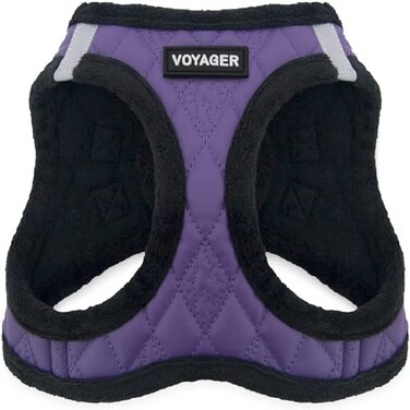 Best Pet Supplies All Weather Plush Reflective No Pull Harness for Small Medium Dogs Cats Secure with Hook Loop Fastener Buckle Double DRings Purple Faux Leather S