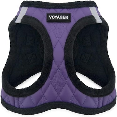 Best Pet Supplies All Weather Plush Reflective No Pull Harness for Small Medium Dogs Cats Secure with Hook Loop Fastener Buckle Double DRings Purple Faux Leather XS
