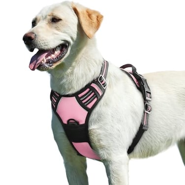 Eagloo Dog Harness for Large Dogs No Pull Service Vest with Reflective Strips and Control Handle Adjustable and Comfortable for Walking No Choke Pet Harness with 2 Metal Rings Pink L