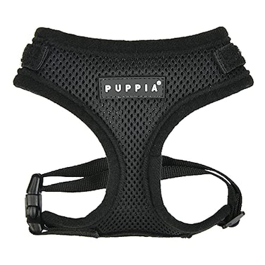 Puppia Soft Superior Dog Harness Air Mesh OverTheHead All Season No Pull No Choke Walking Training Adjustable Neck Chest for Small Medium Dog Black L