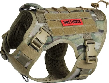 ONETIGRIS Tactical Dog Harness Vest with Handle Military Dog Harness for Large Medium DogsNoPull Service Dog Vest with Hook Loop PanelsAdjustable Dog Vest Harness for Walking Hiking TrainingCamo
