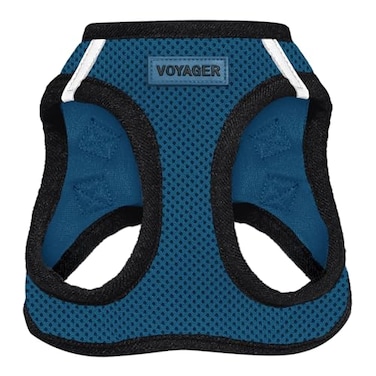 Best Pet Supplies Voyager Stepin Air Harness All Weather Mesh Reflective No Pull Harness for Dogs Cats Secure with Hook Loop Fastener Buckle Double DRings BlueBlack Trim S