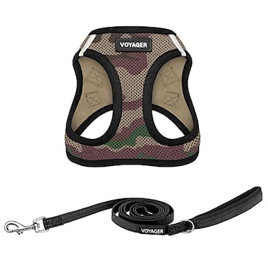 Best Pet Supplies Voyager Stepin Air All Weather Mesh Harness and Reflective Dog 5ft Leash Combo with Neoprene Handle for Small Medium and Large Breed Puppies Set Army Base Medium