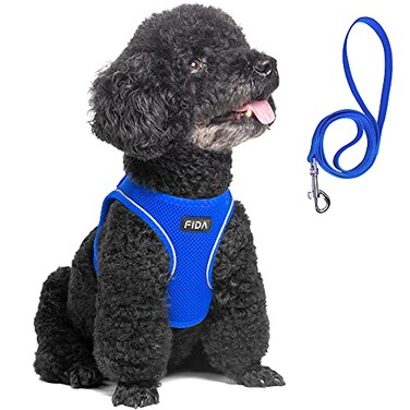 Fida Comfy Dog Harness with Leash Soft Puppy Vest Escape Proof Breathable Lightweight Soft Mesh Adjustable Reflective Stepin Harness for Small Medium Pet Walking M Blue