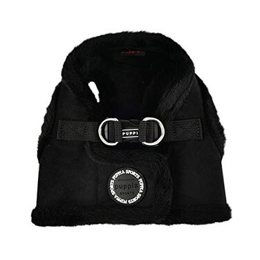 Puppia Terry Vest Dog Harness Stepin Winter Suede Warm No Choke No Pull Training Walking for Small and Medium Dog Black Small