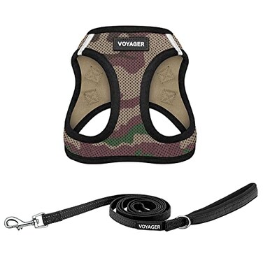 Best Pet Supplies Voyager Stepin Air All Weather Mesh Harness and Reflective Dog 5ft Leash Combo with Neoprene Handle for Small Medium and Large Breed Puppies Set Army Base Small
