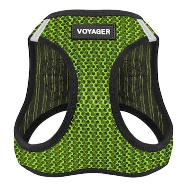 Best Pet Supplies Voyager Stepin Air Harness All Weather Mesh Reflective No Pull Harness for Dogs Cats Secure with Hook Loop Fastener Buckle Double DRings Lime Green 2Tone L