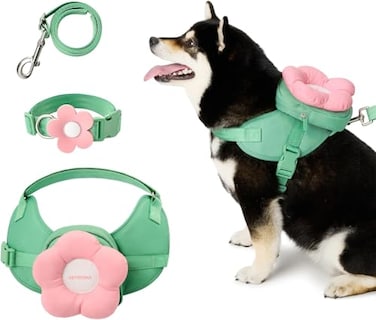 VETRESKA Flora Dog Harness Leash and Collar Set No Pull Dog Vest Harness for Walking and Training Adjustable Easy Control and Soft Padded Pet Harness and Backpack for Small Medium Large Dogs XS