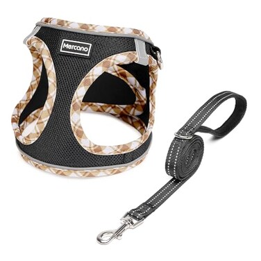 Mercano Soft Mesh Dog Harness and Leash Set Stepin Reflective Breathable Lightweight Vest Harnesses with Safety Buckle for Small Dogs Cats Black Yellow S