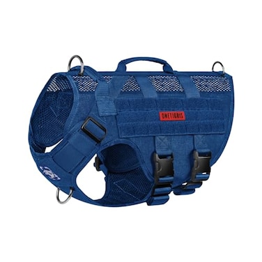 OneTigris No Pull Tactical Dog Harness for Small Medium Dogs Mesh Design Service Dog Vest Breathable Military Dogs Molle Vests with Handles Harness for Walking Hiking Training Blue M