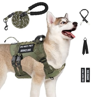 Yungaspy No Pull Tactical Dog Harness for Large Dogs Escape Proof Molle Dog Vest Harness and Leash Set Adjustable Military Service Dog Harness with Handle for Medium Large DogsGreen M