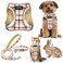 GAMUDA Small Dog Harness Collar and Leash Set Step in No Chock No Pull Soft Mesh Adjustable Dog Vest Harnesses Plaid Reflective for Dogs Puppy Cats Kitten Rabbit Beige S