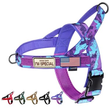Annchwool No Pull Dog Harness with Soft Padded HandleEscape Proof and Quick Fit to Adjust Dog HarnessEasy for Training Walking for Small Medium and Large DogsCamo PurpleL