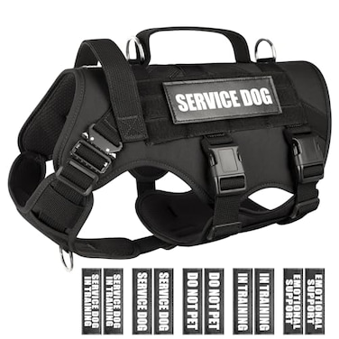 WINSEE Service Dog Vest Harness for Large Dog Tactical Working MOLLE Vest with 10 Pet Patches No Pull Heavy Duty Harness for Training Walking