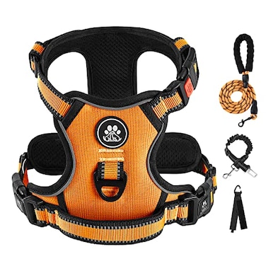 IVYLANE IVYLANE No Pull Dog Harness for Large Dogs Dog Vest Harness with Leash Safety Belt and Storage Strap Fully Adjustable Harness 360 Reflective Strip Soft Handle Orange L