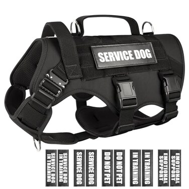 WINSEE Service Dog Vest Harness for Large Dog Tactical Working MOLLE Vest with 10 Pet Patches No Pull Heavy Duty Harness for Training Hunting Walking