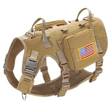 Forestpaw Dog Harness Medium SizedTactical Dog Harness with HandleNo Pull Military Style Service Dog Vest with Pockets Adjustable for Medium DogsBrownChest 1725