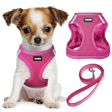 YIMEIS Dog Harness and Leash Set No Pull Soft Mesh Pet Harness Reflective Adjustable Puppy Vest for Small Medium Large Dogs Cats Rose Red XSmall Pack of 1