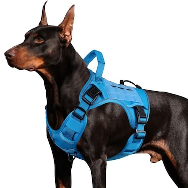 WINGOIN Blue Tactical Dog Harness for Large Dogs Heavy Duty No Pull Dog Harness with Handle Adjustable Reflective Military K9 German Shepherd Big Size Dog Vest for Walking Training Hunting L