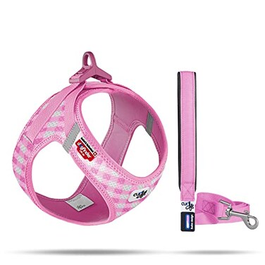 Curli Vest Harness curli Clasp AirMesh PinkCaro M Leash L