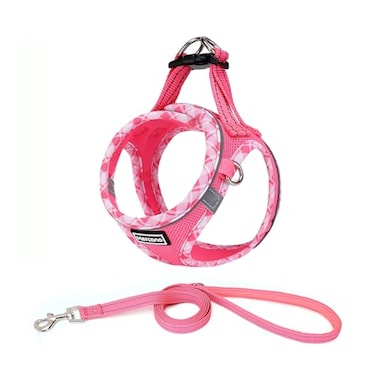 Mercano Soft Mesh Dog Harness and Leash Set Stepin Reflective Breathable Lightweight Vest Harnesses with Safety Buckle for Small Dogs Cats S Fuchsia