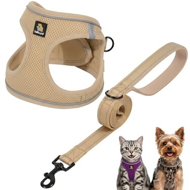 BELLAPAL BELLA PAL Step in Vest Harness for Small and Medium Dogs No Pull Small Dog Harness with Leash Set Comfortable Air Mesh Dog Vest Harness with Reflective Strip Khaki M