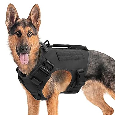 AIWAI Tactical Dog Backpack Harness for Large Breed Original Design Metal Buckle Vest with Side Bags Pouches for Service Working Training Black Vest only L