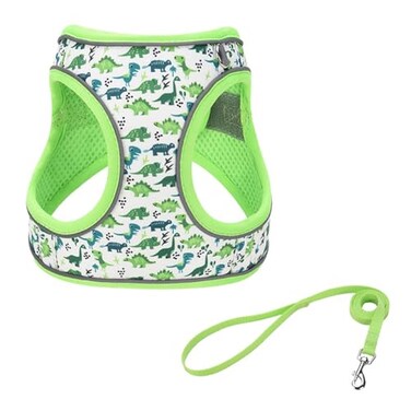 KocaPlye Step in Dog Harness No Pull Dinosaur Adjustable Soft Mesh Padded Reflective Pet Vest Harness and Leash Set for Small Medium Dogs