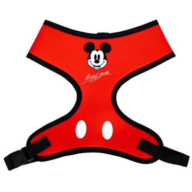 Buckle-Down Disney Pet Harness Dog Collar Plastic Buckle Mickey Mouse Smiling Face Red Black