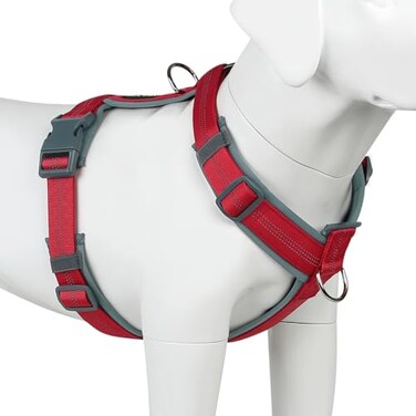 Plutus Pet No Pull Dog Harness Adjustable Nylon Harness with Soft Padding Reflective and Heavy Duty Dog Harness for Small Medium Large DogsRed M
