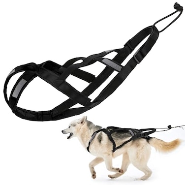 BuleVina Dog Pulling Harness L Black X Back Mushing Husky Harness for Sled Exercise Pet Sledding Bikejoring Skijoring Running Canicross Scootering for Average Sized Dog About 4550LBS
