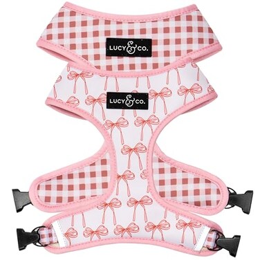 LucyCo. Lucy Co Reversible Dog Harness WaterRepellent Neoprene DualPrint Design Easy Swap Style Adjustable Comfort Fit Take a Bow Reversible Harness Medium