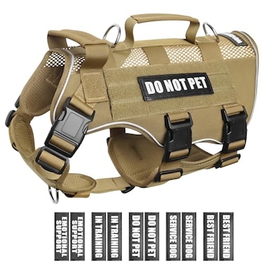 WINSEE Mesh Dog Harness with 10 Pet Patches for Large Service Dog in Training Breathable Tactical Molle Vest with Double Handle Reflective Military Pet Vest for Walking Hiking
