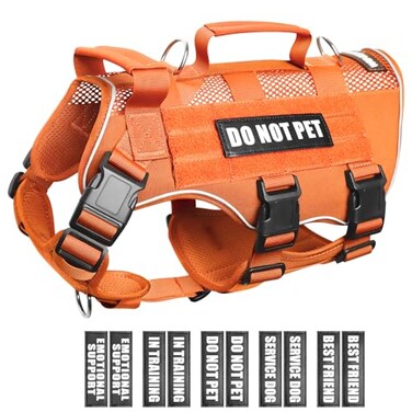 WINSEE Mesh Dog Harness with 10 Pet Patches for Large Service Dog in Training Breathable Tactical Molle Vest with Double Handle Reflective Military Pet Vest for Walking Hiking