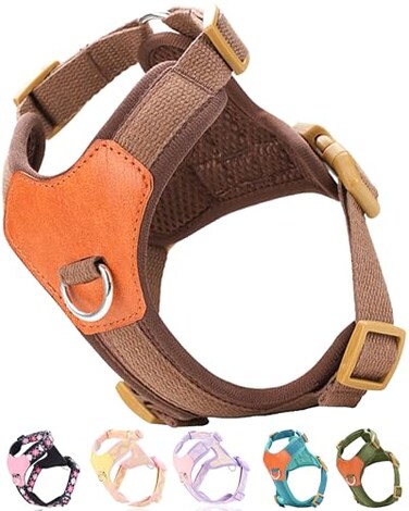 SOLMOONY Brown Dog Harness for Small Dogs No Pull Dog Harness with 2 Leash Clips Small Sized Puppy Harness Brown S
