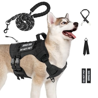 Yungaspy No Pull Tactical Dog Harness for Small Dogs Escape Proof Molle Dog Vest Harness and Leash Set Adjustable Military Service Dog Harness with Handle for Medium Large DogsBlack M