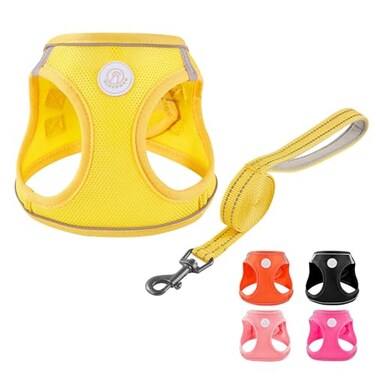 HIHANHAN Soft Mesh Dog Harness and Leash Set No Pull Puppy Harness and Leash Set Reflective Step in Harness for Small Medium Dogs Easy Walk Escape Proof Vest Harnesses Yellow XS