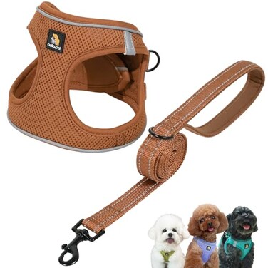 BELLAPAL BELLA PAL Step in Vest Harness for Small and Medium Dogs No Pull Small Dog Harness with Leash Set Comfortable Air Mesh Dog Vest Harness with Reflective Strip Mokka S