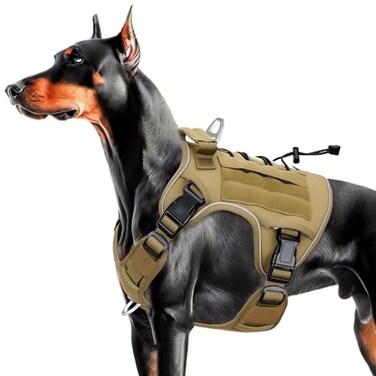 Bruvoalon HeavyDuty Tactical Dog Harness for Large Dogs No Pull Adjustable Reflective Pet Vest with Molle System K9 MilitaryGrade Control for Service Training Outdoor 10 Breeds Khaki Large