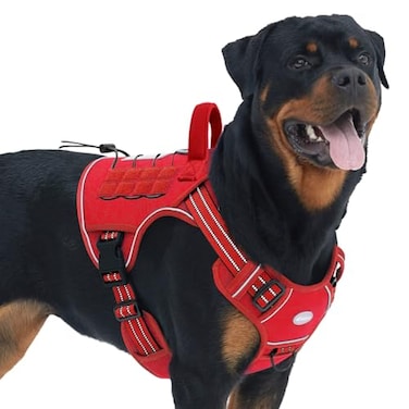 AUROTH Tactical Dog Harness for Large Dogs No Pull Adjustable Pet Harness Reflective K9 Working Training Easy Control Pet Vest Military Service Dog Harnesses Red L