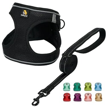 BELLAPAL BELLA PAL Step in Vest Harness for Small and Medium Dogs No Pull Small Dog Harness with Leash Set Comfortable Air Mesh Dog Vest Harness with Reflective Strip Deep Black XXS