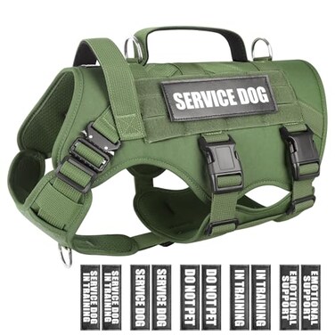WINSEE Service Dog Vest Harness for Large Dog Tactical Working MOLLE Vest with 10 Pet Patches No Pull Heavy Duty Harness for Training Walking