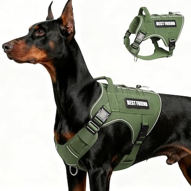 MOOGROU Tactical Dog Harness for Large DogsNo Pull Military Dog Vest with HandleReflective Heavy Duty Pet Harness for Walking Hiking Training Green L