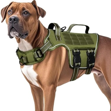 RunFido Dog Harness for Large Dogs Heavy Duty Tactical No Pull Dog Harness with Molle System Easy On and Off Service Dog Vest Breathable Padded Adjustable Reflective Pet Vest for Walking Hiking Traini