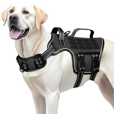 RunFido Dog Harness for Large Dogs Heavy Duty No Pull Tactical Dog Harness with Molle System Easy On and Off Service Dog Vest Breathable Padded Adjustable Reflective Pet Vest for Walking Hiking Traini