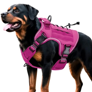 Bruvoalon HeavyDuty Tactical Dog Harness for Large Dogs No Pull Adjustable Reflective Pet Vest with Molle System K9 MilitaryGrade Control for Service Training Outdoor 10 Breeds Pink XLarge