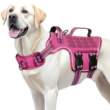 RunFido Dog Harness for Large Dogs Heavy Duty No Pull Tactical Dog Harness with Molle System Easy On and Off Service Dog Vest Breathable Padded Adjustable Reflective Pet Vest for Walking Hiking Traini